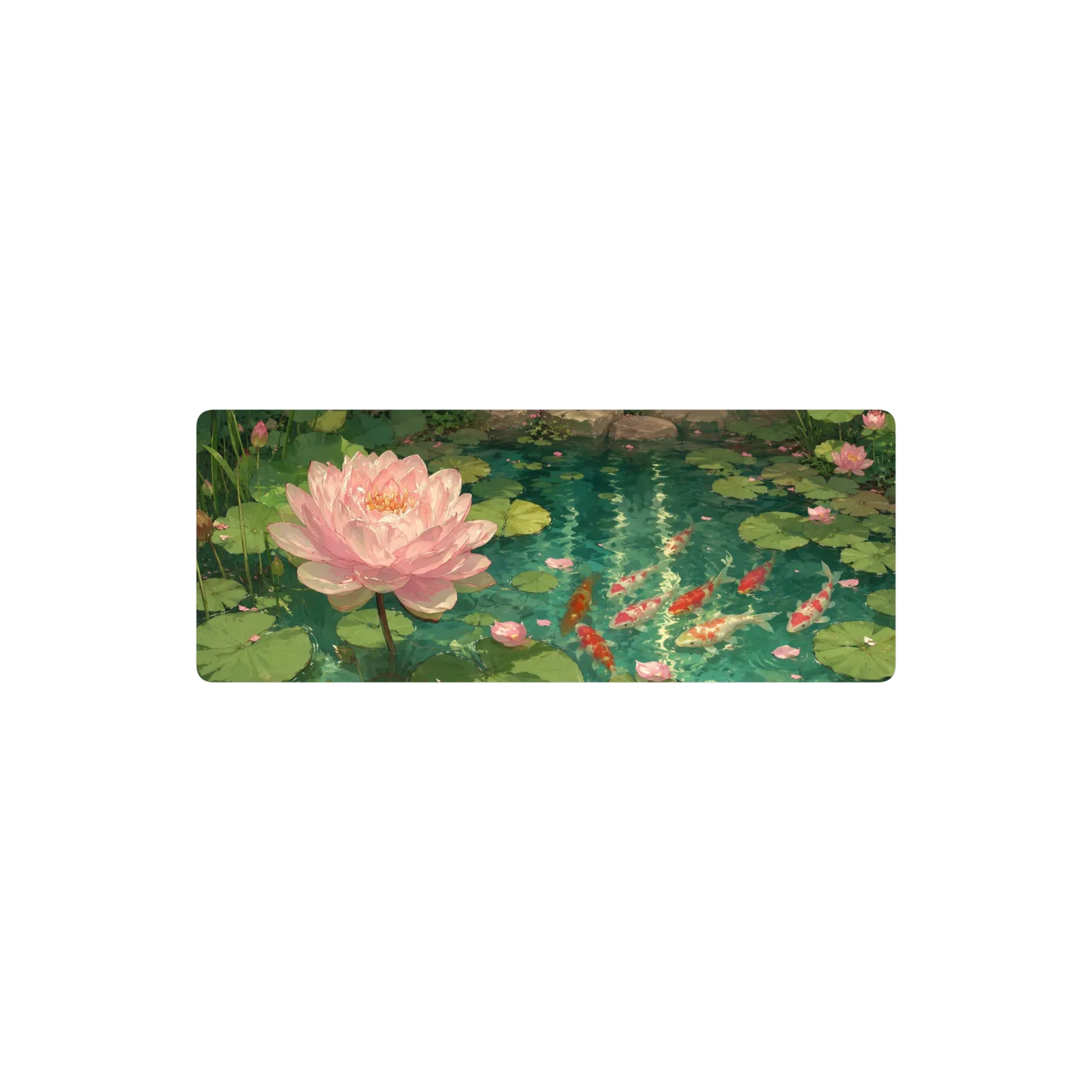 Flor de loto y peces koi